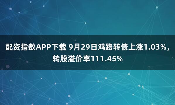 配资指数APP下载 9月29日鸿路转债上涨1.03%，转股溢价率111.45%
