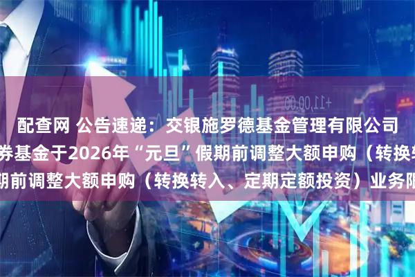 配查网 公告速递：交银施罗德基金管理有限公司关于交银裕隆纯债债券基金于2026年“元旦”假期前调整大额申购（转换转入、定期定额投资）业务限额