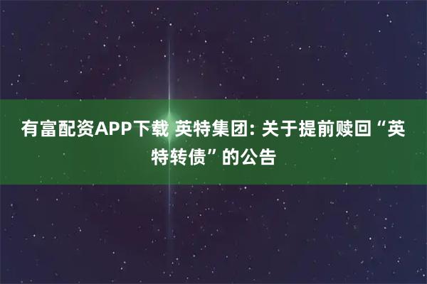 有富配资APP下载 英特集团: 关于提前赎回“英特转债”的公告