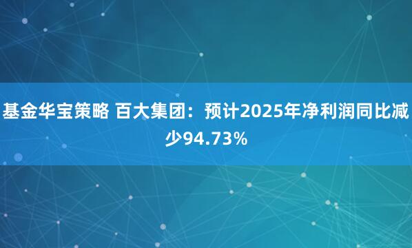 基金华宝策略 百大集团：预计2025年净利润同比减少94.73%