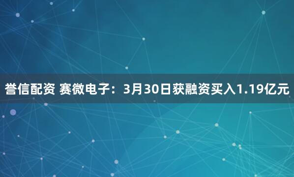 誉信配资 赛微电子：3月30日获融资买入1.19亿元